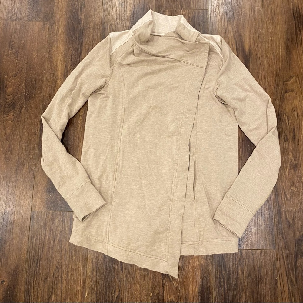 Lululemon coast wrap beige stretchy cardigan drape front